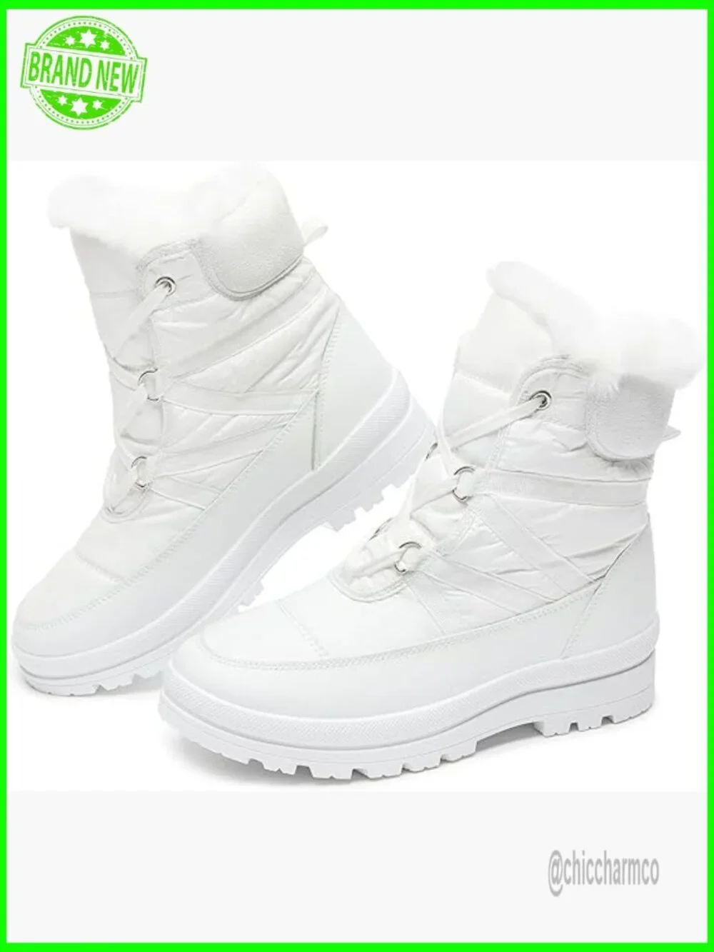 Fur Lined Mid-Calf Snow Boots Waterproof Lace Up Combat Boots Women Warm